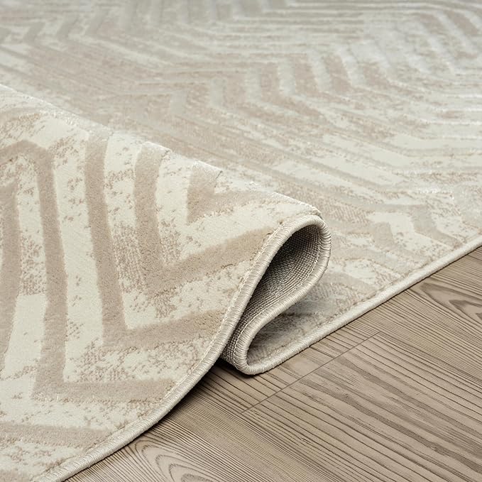 Abani Terra Cream 8' x 10' Area Rug for Living Room, Bedroom - Geometric Lines Pattern - Durable & Easy to Clean