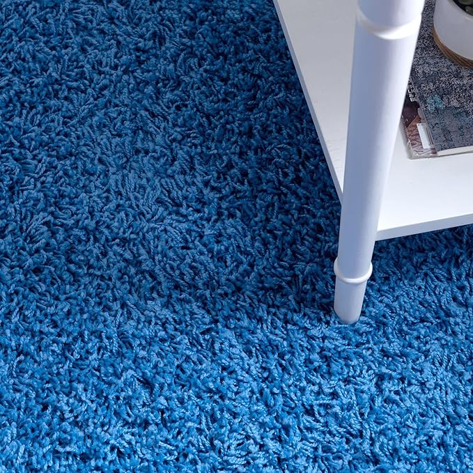 Unique Loom Solid Shag Collection Area Rug (7' 1" Round, Periwinkle Blue)
