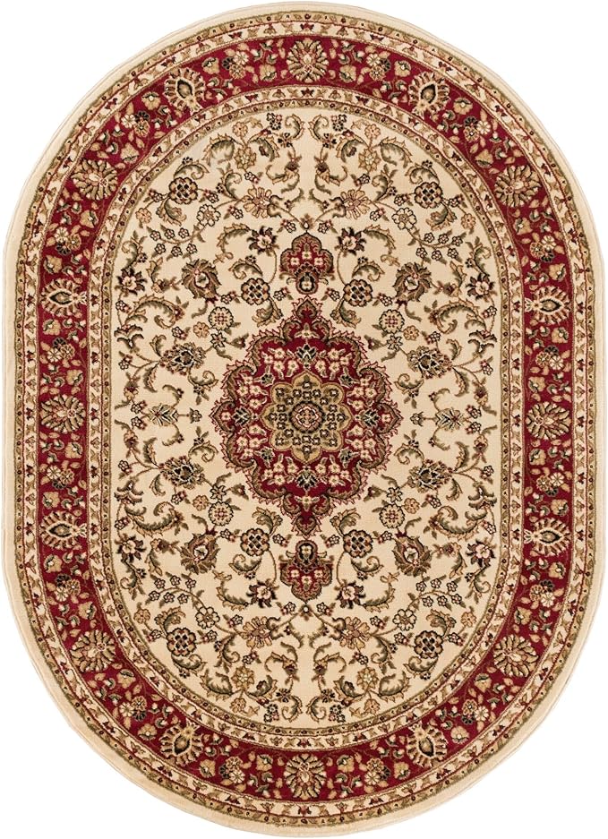 Well Woven Barclay Collection Medallion Kashan Ivory 6x9 Oval Rug - for Living Room, Bedroom, and Dining Room