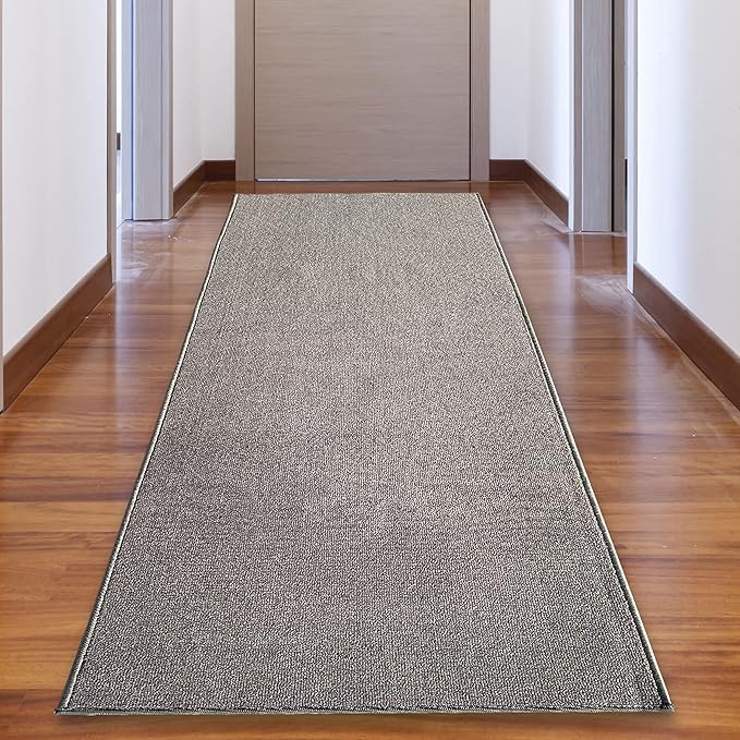 Custom Made Runner Rug Low Pile with Rubber Backing for Kitchen Foyer Hallway Entry Choose Your Length Size 26 Inch Wide Solid and Plain Grey Color (12 feet x 26 inch)