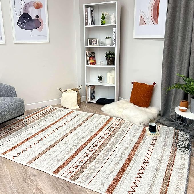 Alfa Rich 7x10 Beige Terracotta Washable Area Rugs for Living Room Bedroom Kitchen Cotton Decor Rug