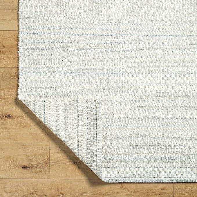 Mark&Day Wool Rugs, 5x8 Precious Solid and Border Cream/Light Slate Area Rug, Cream Grey Carpet for Living Room, Bedroom or Kitchen (5' x 7'6")