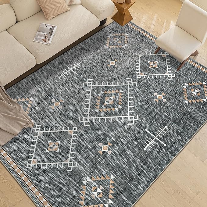 ILANGO Area Rug 3'x5' for Living Room Bedroom Washable Moroccan Boho Rugs for High Traffic Area Non Slip & Non-Shedding Rugs Fade Resistant Carpet for Doorway Entryway Kitchen Laundry