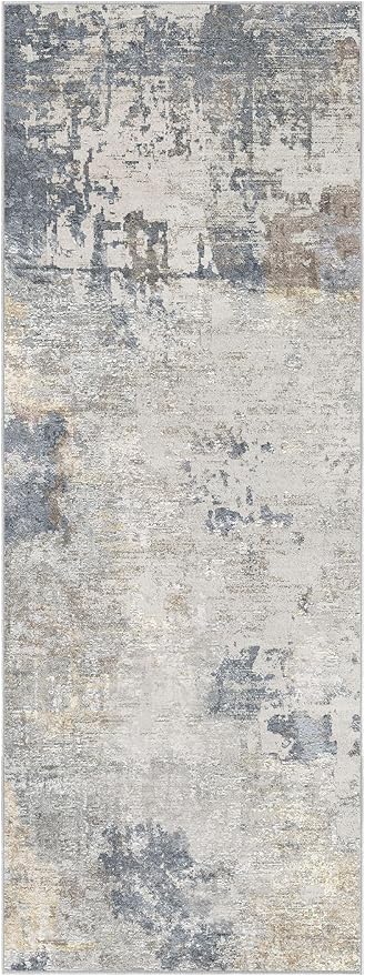 2X6 Washable Runner Rug for Hallway: Soft Neutral Modern Abstract Area Rug - Non-Slip Low Pile Long Throw Indoor Carpet for Kitchen Entryway Kitchen Bedroom Laundry Bathroom- Blue Grey