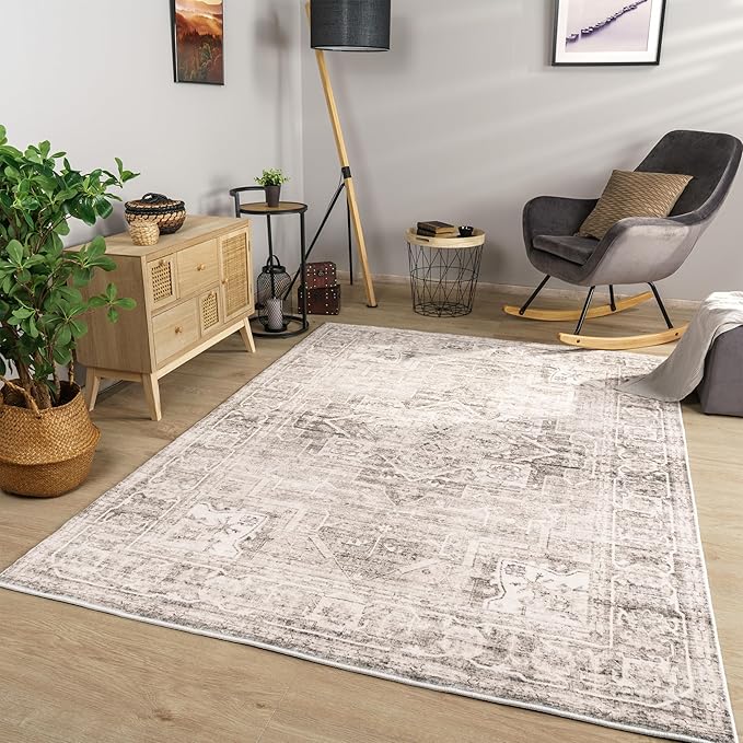 Paco Home Area Rug Modern Oriental Design in Vintage Look in Beige, Size: 7'10" x 11'2"