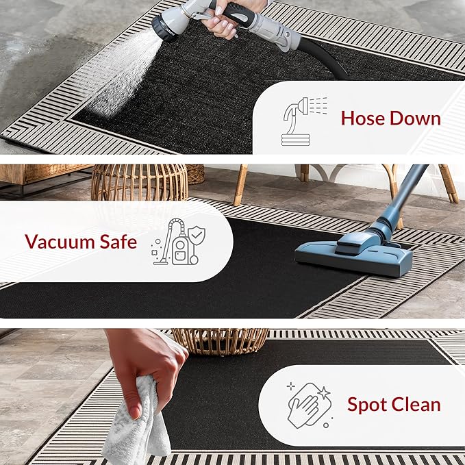 Nuloom Asha Black/Ivory, 5' x 8', Casual, Striped Border, Soft and Cozy, High Traffic, Stain Resistant, Easy Clean, Durable Area Rug for Indoor/Outdoor Patio, Deck, Porch, Garden, Courtyard