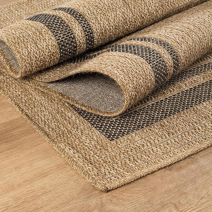 Beverly Rug Easy Jute Bordered Rug 10x14 Washable Large Indoor Outdoor Area Rugs for Living Dining Room Patio Office Stain Resistant Non Shedding Casual Indoor Outside Carpet 10 x 14 Natural