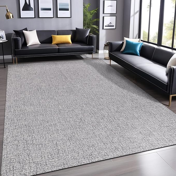 Easy Jute Rugs 5x7 Gray Color Living Room Indoor Outdoor Area Rug for Farmhouse Patio and Kitchen Rug High Traffic Washable Easy to Clean Solid Boho Woven Design Outside Carpet (5 x 7)