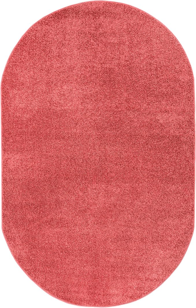 Eyely UES100E-6OV Haze Solid Low-Pile Red 6 ft. x 9 ft. Oval Area Rug, Pet Friendly, Stain Resistant, Easy Cleaning, for Bedroom, Living Room, Kitchen