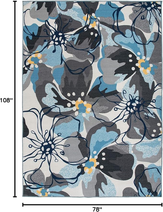 Rugshop Gray Large Floral Non-Slip Area Rug Fade Resistant for Living Room, Dining Room and Bedroom, 6'6" x 9'