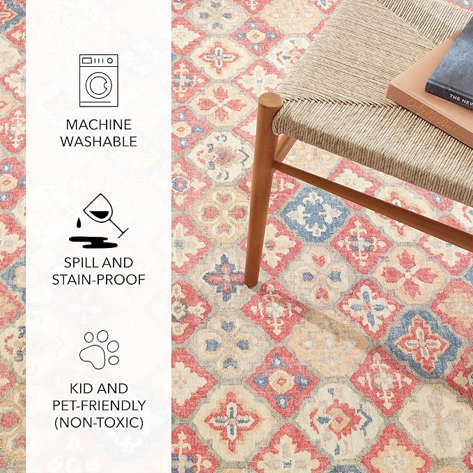 Dash and Albert Pali Machine Washable Area Rug - 3' x 5' Multicolor - Geometric Accent Rug - Anti-Slip Backing, Lightweight, Machine Washable, High Traffic Areas Kitchen, Mudroom, Laundry Room