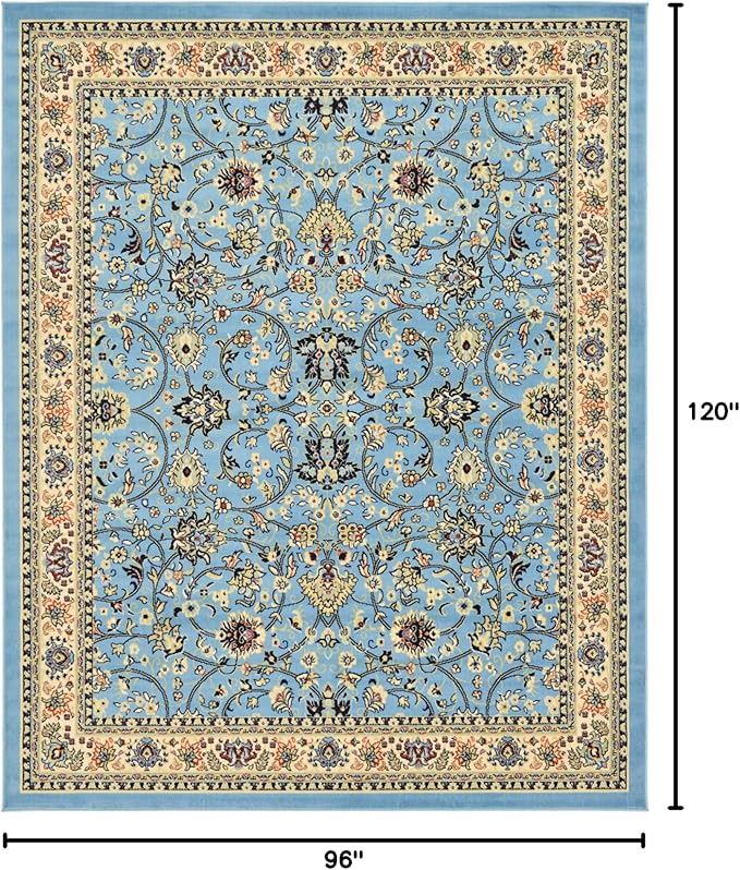 Rugs.com Yasmin Collection Rug – 8' x 10' Light Blue Medium Rug Perfect for Living Rooms, Large Dining Rooms, Open Floorplans