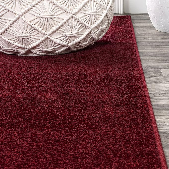 Eyely UES100Q-15 Supersoft Haze Solid Low-Pile Indoor Area Rug, Coastal, Bohemian, Minimalist, Classic, Casual for Bedroom,Kitchen,Living Room,Non Shedding,Easy-Washing, Red, 12 X 15