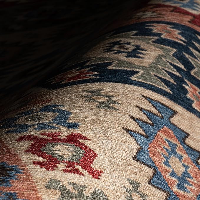 Dash & Albert Balsam Kilim Multi Machine Washable Rug, 4 X 6 Feet, Red Geometric Pattern