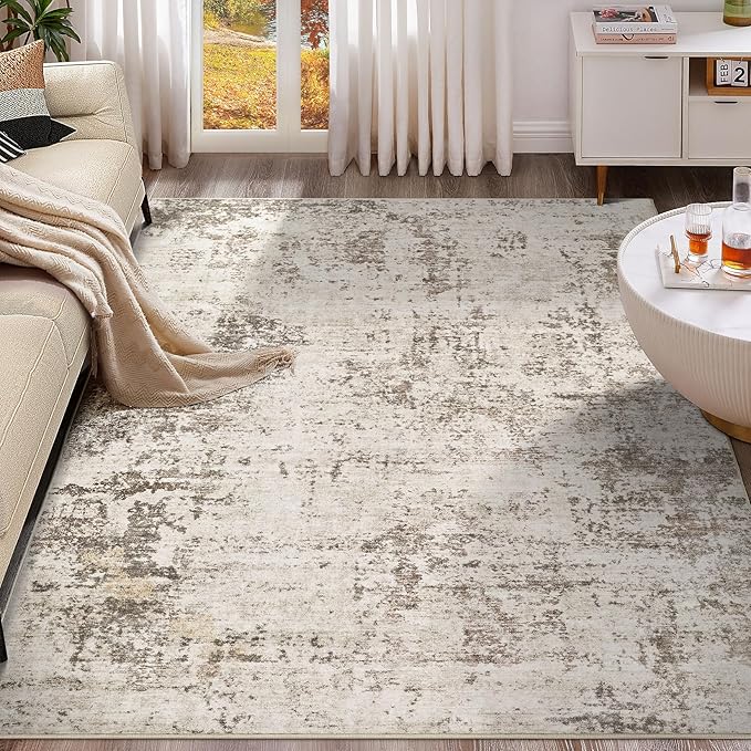 6x9 Area Rug Living Room Rugs - Washable Neutral Modern Abstract Soft Thin Large Rug Indoor Floor No Slip Rug Carpet for Bedroom Under Dining Table Home Office Decor - Dark Brown