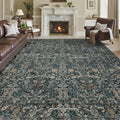 Washable Living Room Rug: 9x12 Boho Floral Soft Area Rug for Bedroom Decor - Vintage Low Pile Thin Carpet for Dining Room Non-Slip - Farmhouse Stain Resistant Rugs - Dark Green