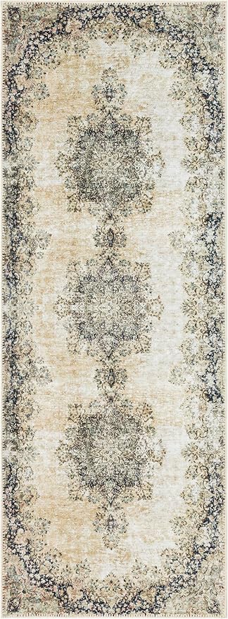 Keen Home Design 2x10 Rug - Machine Washable Runner Rug with Non-Slip Backing, Ideal for Hallway, Entryway, Kitchen, Laundry Room - Vintage, Easy Clean, Durable, Low Pile - (2'6" x 10')