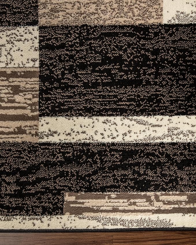 Superior Indoor Area Rug, Jute Backed, Modern Geometric Patchwork Floor Decor for Bedroom, Office, Living Room, Entryway, Hardwood Floors, Rockwood Collection, 2' x 3', Chocolate
