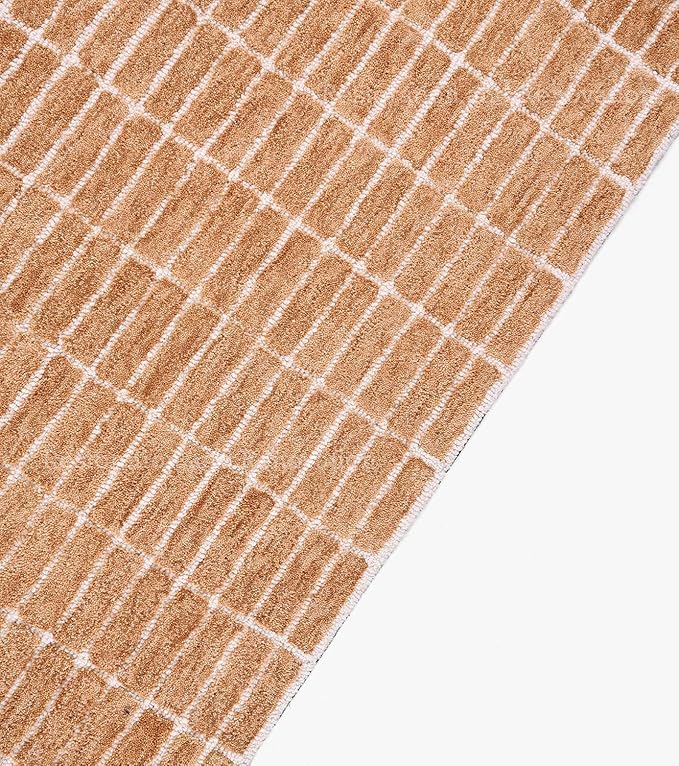 Hand-Tufted 100% Wool Area Rug – Unique Modern Geometric Grid Pattern, Soft Plush Textured Carpet for Living Room, Bedroom, Dining Room & Entryway (Gold, 6' x 9')