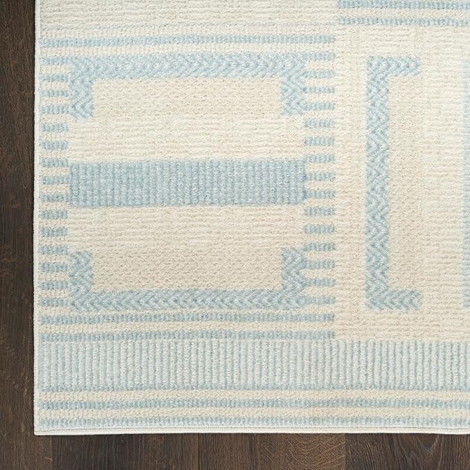 Nourison Home Nordic Ivory Blue 2' x 6' Area Rug - Easy Clean, Non Shedding, Bed Room, Living Room, Dining Room, Kitchen (6' Runner)