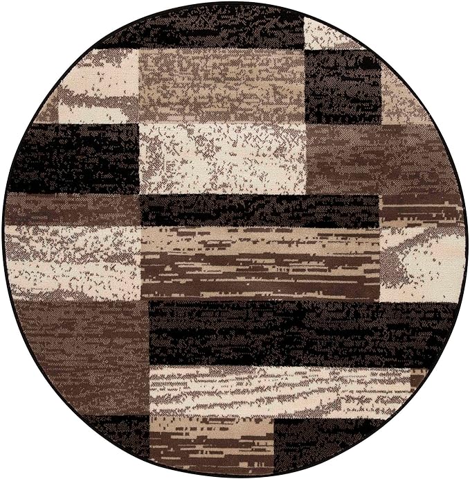 Superior Indoor Area Rug, Jute Backing, Plush Modern Rugs for Entryway, Kitchen Floors, Office Floor Cover, Color Block Rugs, Rockwood Collection, 8' Round, Chocolate