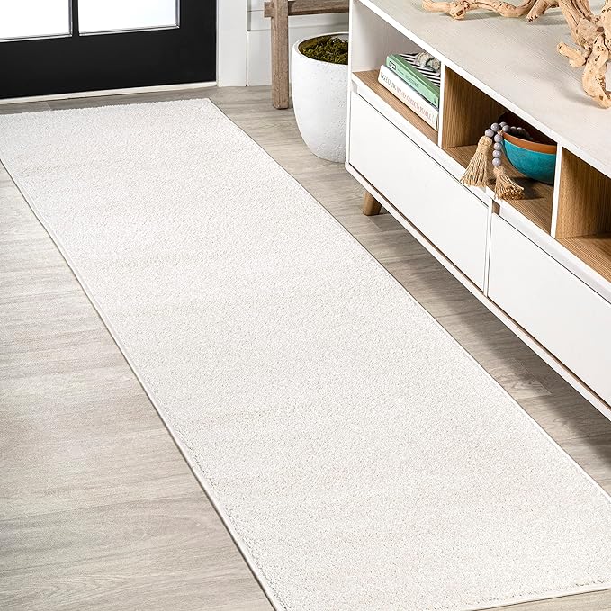 Eyely UES100T-216 Supersoft Haze Solid Low-Pile Indoor Runner Rug, Coastal, Bohemian, Minimalist, Classic, Casual for Bedroom,Kitchen,Living Room,Non Shedding,Easy-Washing, Cream, 2 X 16