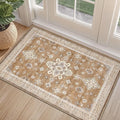 LUMI Indoor Thin Door Mat, 36x59 Washable Small Inside Doormat, Non Slip Low Pile Oriental Floor Carpet, Vintage Distressed Area Rug for Front Door,Entrance,Bedroom, Amber