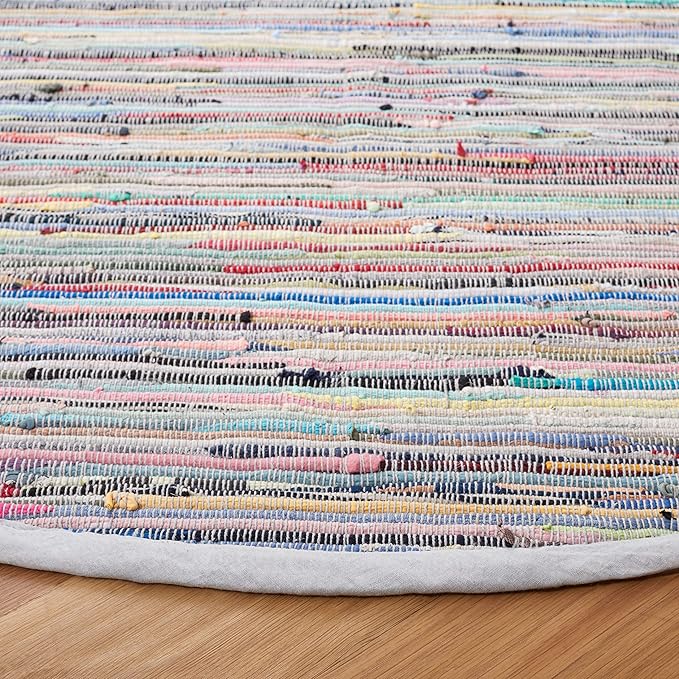 SAFAVIEH Rag Rug Collection 8' Round Grey/Multi RAR121M Handmade Boho Stripe Cotton Area Rug