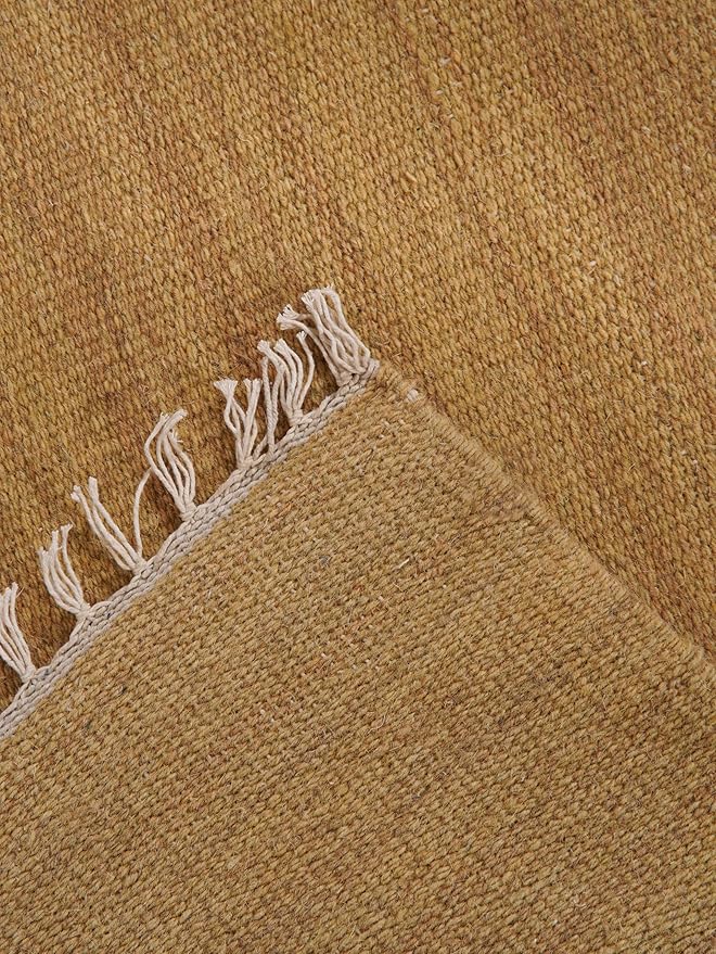 Rugsotic Carpets Hand Woven Flat Weave Kilim Wool 4'x6' Area Rug Solid Gold D00111