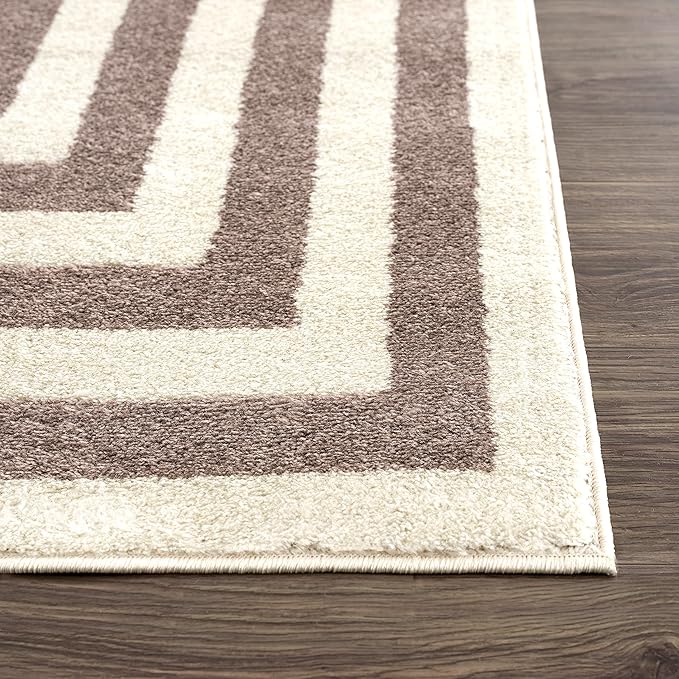 Abani Contemporary Beige & Ivory 7'9" x 10'2" Area Rug, Contrasting Geometric Modern Stripe Symmetrical Living Room Carpet Rugs