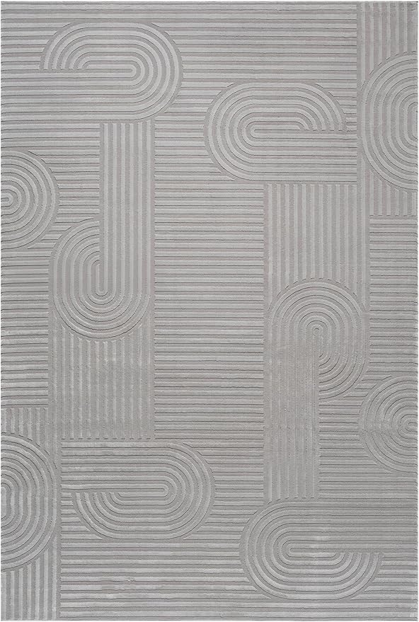 Annabel Modern Geometric Area Rug for Living Room, 6x9 Contemporary Arched and Linear Gray Rug, High-Low Pile Stain Resistant Carpet for Bedroom, Dining Room or Kitchen (6' x 9', Gray)