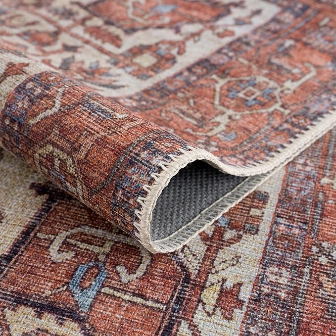 Bloom Rugs Washable Non-Slip 2' x 3' Rug - Red/Orange/Beige Traditional Oriental Area Rug for Living Room, Bedroom, Dining Room, and Kitchen - Exact Size: 2' x 3'