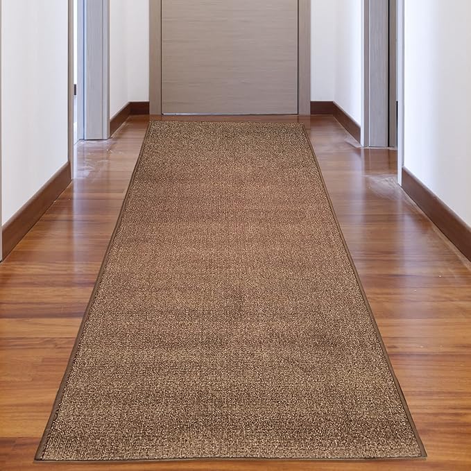 Custom Made Runner Rug Low Pile with Rubber Backing for Kitchen Foyer Hallway Entry Choose Your Length Size 31 Inch Wide Solid and Plain Brown Color (5 feet x 31 Inch)