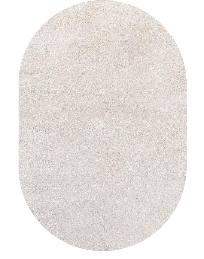 Eyely UES100D-5OV Supersoft Haze Solid Low-Pile Indoor Area Rug, Coastal, Bohemian, Minimalist, Classic, Casual for Bedroom,Kitchen,Living Room,Non Shedding,Easy-Washing, Ivory, 5 X 8 Oval