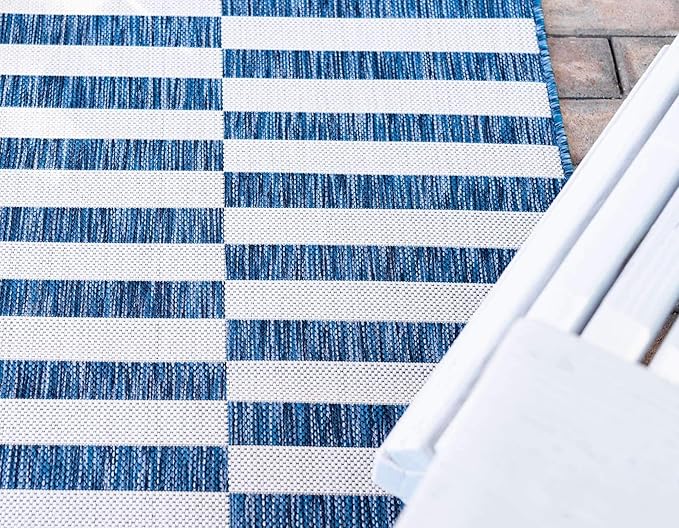 Unique Loom Outdoor Collection Classic Stripes, Transitional Indoor & Outdoor Area Rug, (8' 0 x 11' 0, Navy Blue/ Ivory
