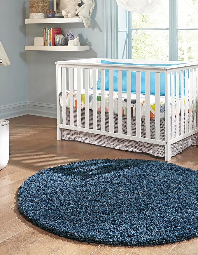 Unique Loom Solid Shag Collection Area Rug (10' 2" Round, Sapphire Blue/ Navy Blue)