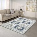 Fame Living Faded Oushak Rug, Turkish Vintage Floral Pastel Large Oversized Area Rugs for Living Room Dining Bedroom Kitchen Bathroom Nursery (848CrNv, 9' x 12')