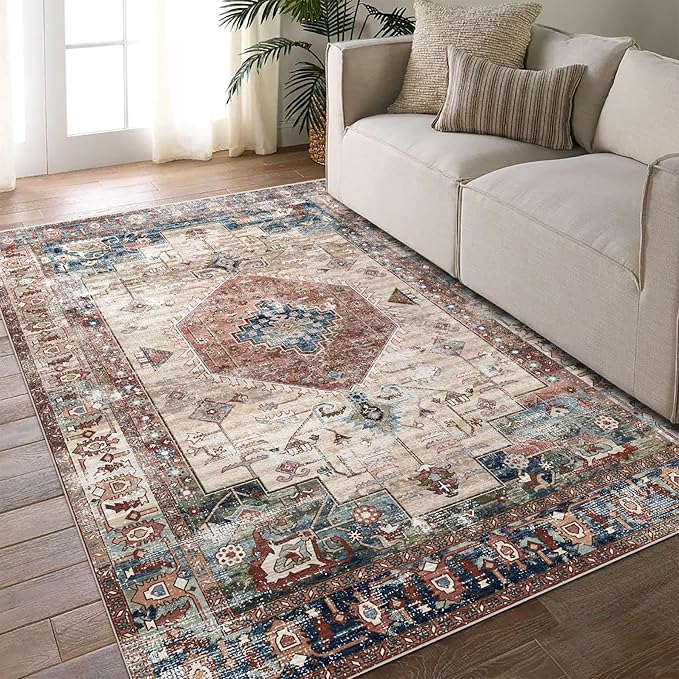 vivorug 3x5 Rug, Small Area Rug for Living Room, Bedroom, Kitchen, Machine Washable Non-Slip Throw Rug, Vintage Carpet for Entryway Nursery Coffee Table - Durable (Brown)