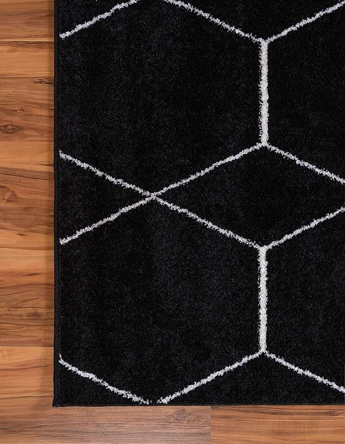 Unique Loom Trellis Frieze Collection Area Rug - Geometric (9' x 12' 2", Black/ Ivory)