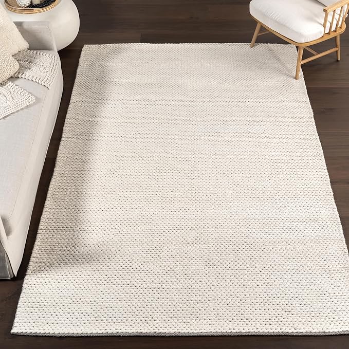 Nuloom Penelope Off-White/Ivory, 6' Square, Hand-Braided, Wool & Cotton, Soft and Textured, High Traffic, Stain Resistant, Easy Clean, Durable Area Rug for Bedroom, Living Room, Dining, Entryway