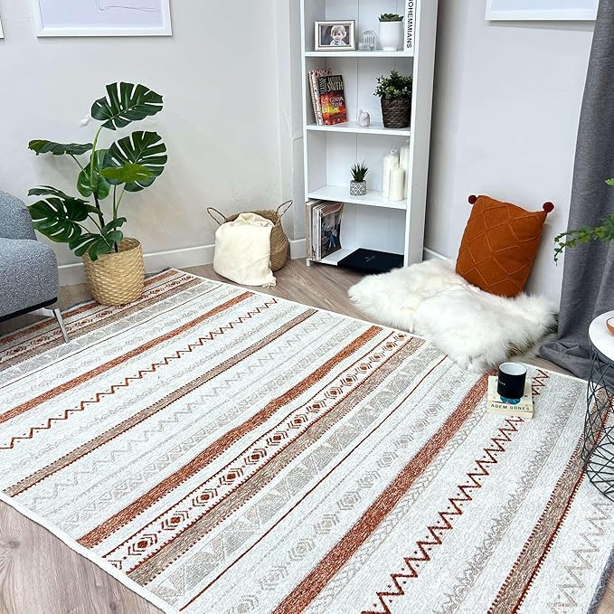 Alfa Rich 7x10 Beige Terracotta Washable Area Rugs for Living Room Bedroom Kitchen Cotton Decor Rug