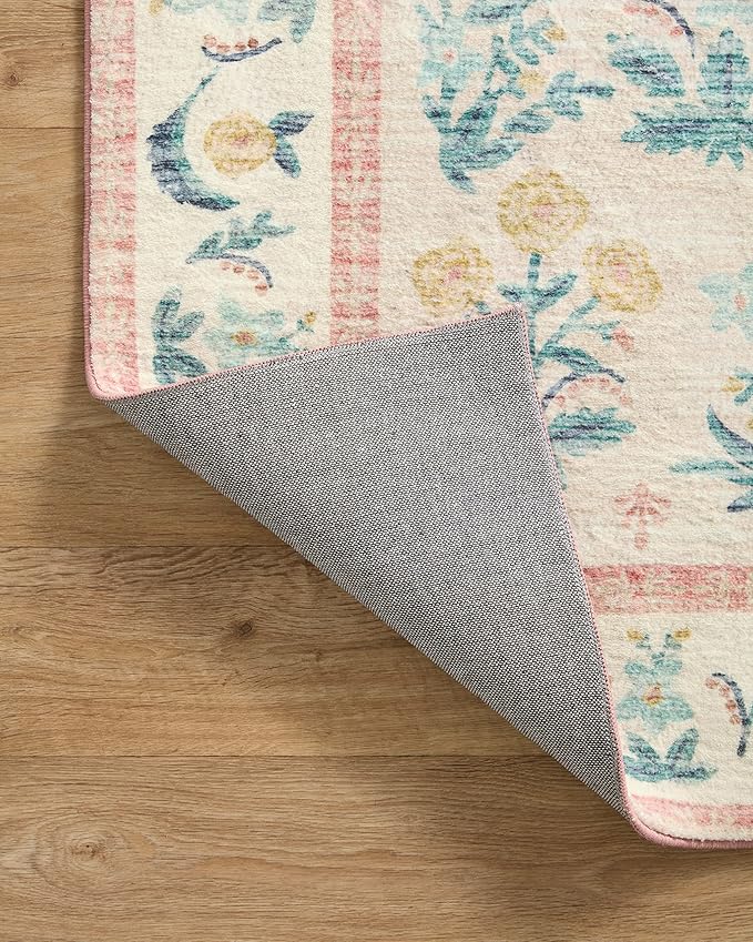 Loloi Rifle Paper Co. Eden Collection EDE-01 Mughal Rose Blush 2'-6" x 7'-6" Runner Rug feat. CloudPile™