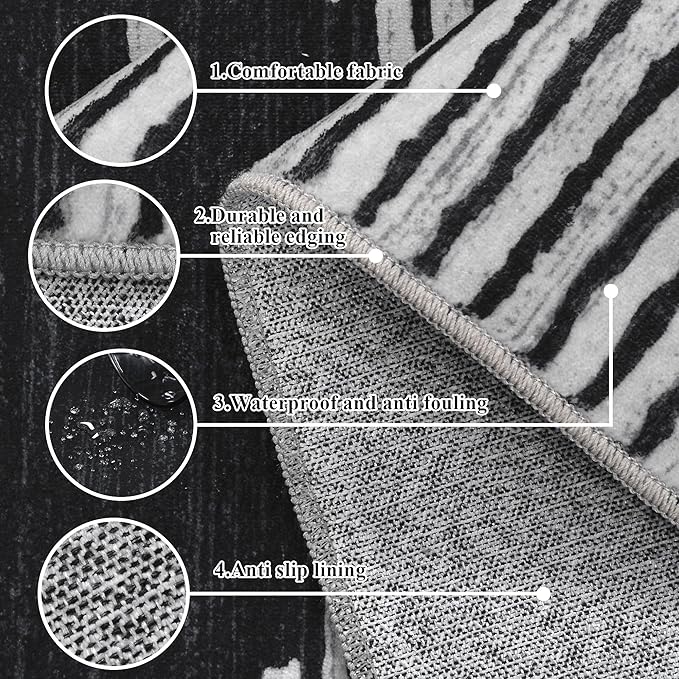 HelloTree Area Rug for Living Room Washable Geometric Moroccan Rug Stripe Farmhouse Bohemian Minimalistic Non Slip Non Shedding Ultra Thin Soft Rug for Bedroom Office DiningRoom Nursery-Black 5'x7'