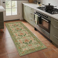 Bavni 2'6''x6 Runner Rug,Microfiber Washable Non-Slip Vintage Floral Rugs,Low Pile Lightweight Carpet for Bedroom,Hallway,Entryway,Kitchen,Bathroom, Sage Green & Burnt Orange
