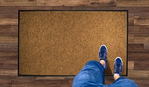 WaterHog Diamond | Commercial-Grade Entrance Mat with Rubber Border – Indoor/Outdoor, Quick Drying, Stain Resistant Door Mat (Medium Brown, 4' x 10')