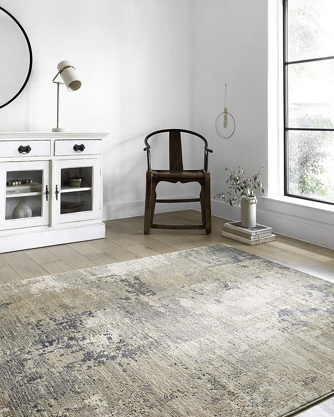 Loloi Teagan Collection TEA-06 Sand/Mist 6'-7" x 9'-2" Area Rug, Large, Soft Neutral Rug, High-Traffic for Living Room, Bedroom, Home Office, Dining Area