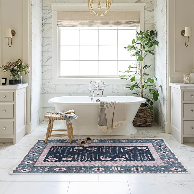 Washable Area Rug, Modern Farmhouse, Vintage, Turkish, Bohemian, Distressed, Oriental, Traditional, Rugs for Living Room, Dining, Bedroom, Office, Entryway, Foyer, (862CN, 2' x 3')