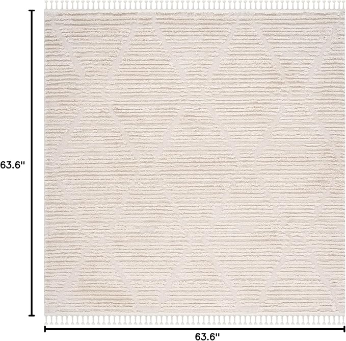 SAFAVIEH Marrakech Collection Area Rug - 5'3" Square, Beige, Moroccan Boho Tribal Tassel Design, Non-Shedding & Easy Care, Ideal for High Traffic Areas in Living Room, Bedroom (MRK517C)