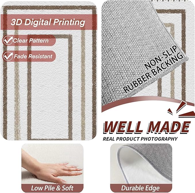 Moroccan Farmhouse Area Rugs 5x7ft, Neutral Geometric Pattern in Off-White Rug, Low Pile Machine Washable & Non-Slip Soft Carpet for Living Room, Bedroom & Dining Room