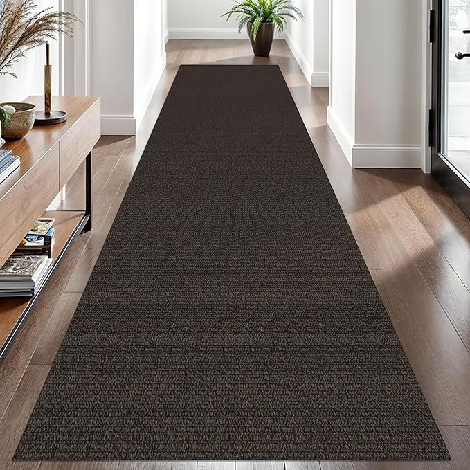 EARTHALL Washable Runner Rug 3x10 Ft Non Slip Runners for Hallways Long Cotton Rubber Backed Kitchen Runner Braided Indoor Floor Carpet Runners for Entryway, Hallway, Kitchen, Taupe/Coffee